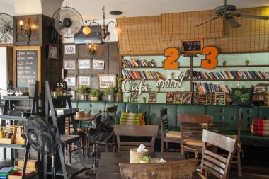 a restaurant and cafe shop in the old town in the City of Hua Hin in the Province of Prachuap Khiri Khan in Thailand,  Thailand, Hua Hin, December, 2022