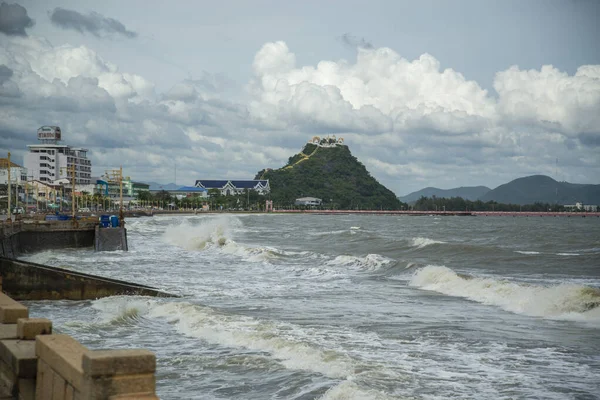 Bouře Změna Počasí Pláži Pohled Silnici Pláži Městě Phrachuap Khiri — Stock fotografie