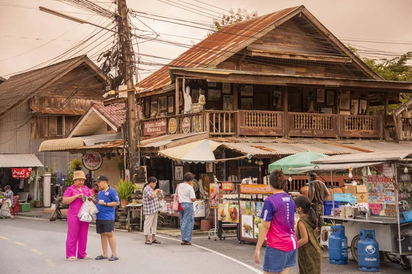 Mercado Del Sábado Calle Peatonal Casco Antiguo Pranburi Provincia Prachuap — Foto de Stock