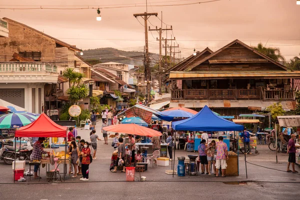 Mercado Del Sábado Calle Peatonal Casco Antiguo Pranburi Provincia Prachuap — Foto de Stock