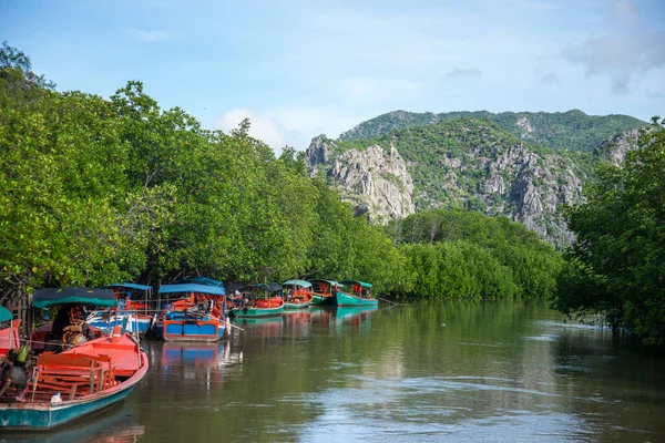 位于泰国Prachuap Khiri Khan省Hat Sam Roi Yot的Khao Daeng村的Klong Khao Daeng河景观 2022年12月 — 图库照片