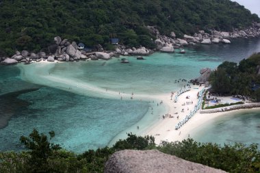Tayland 'ın Surat Thani ilindeki Ko Tao Adası' nın yanındaki Ko Nang Yuan adasındaki küçük bir körfez, sahil ve peyzaj manzarasından bir görüntü, Ko Tao Tao, Tayland, Ko Tao, Mart 2010