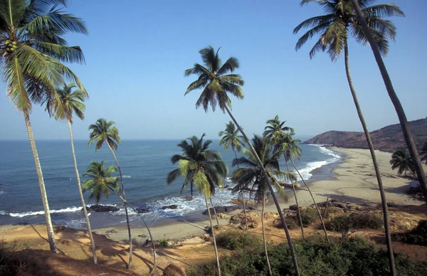 Een Strand Met Landschap Kust Bij Stad Vagator Provincie Goa — Stockfoto