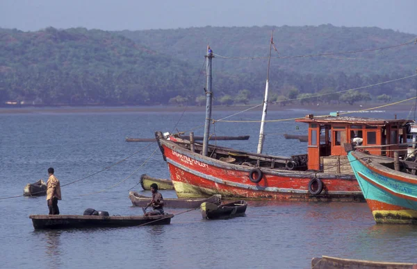 Wood Fishingboat Harbour Fishing Village Coast Town Vagator Province Goa — Stock Photo, Image