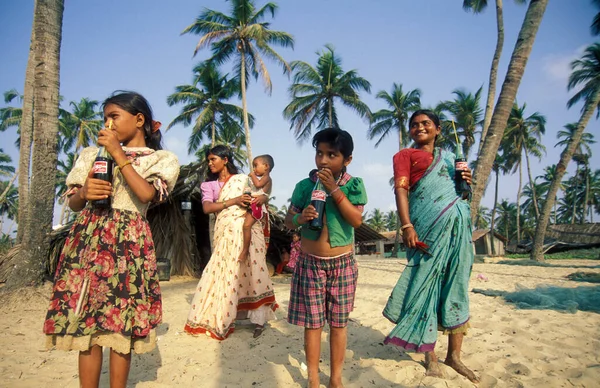Women Fishing Fishing Village Coast Town Colva Province Goa India — Stock Photo, Image