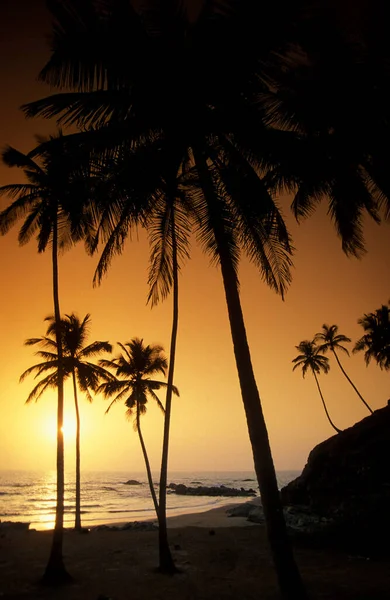 Por Sol Praia Com Paisagem Costa Cidade Vagator Província Goa — Fotografia de Stock