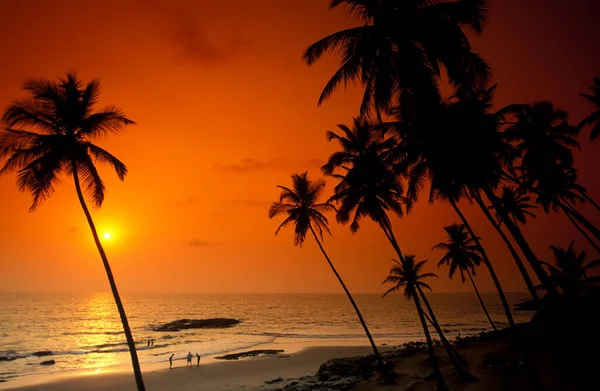 Solnedgång Vid Stranden Med Landskap Och Kust Staden Vagator Provinsen — Stockfoto