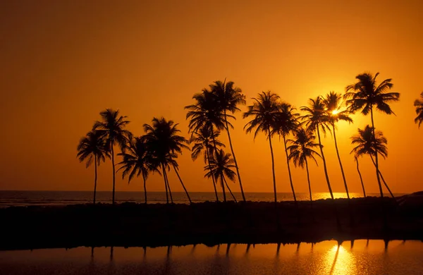 Por Sol Praia Com Paisagem Costa Cidade Vagator Província Goa — Fotografia de Stock