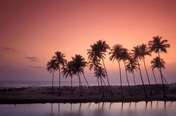 Ein Sonnenuntergang Strand Mit Landschaft Und Küste Der Stadt Vagator — Stockfoto