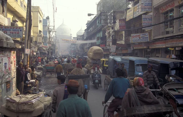 Traffic Marketstreet Rickshaw Taxi Old Town Old Delhi City Delhi — Fotografia de Stock