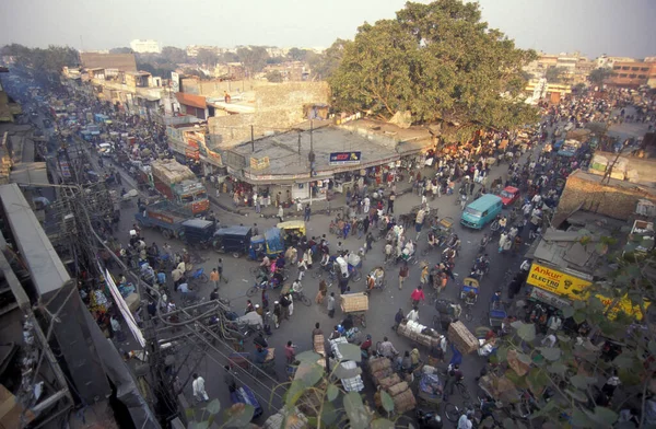 Trafik Marknadsgata Med Rickshaw Taxi Gamla Stan Gamla Delhi Staden — Stockfoto