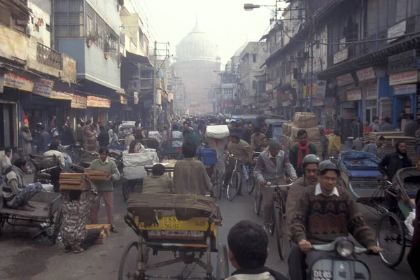 Трафик Улице Рикша Такси Старом Городе Старого Дели Городе Дели — стоковое фото