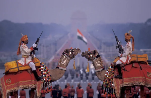 stock image a view with soldiers on a camel a the Parade at the Republic Day on January, 26, 1998, in the city of New Delhi in India.  India, Delhi, January, 1998