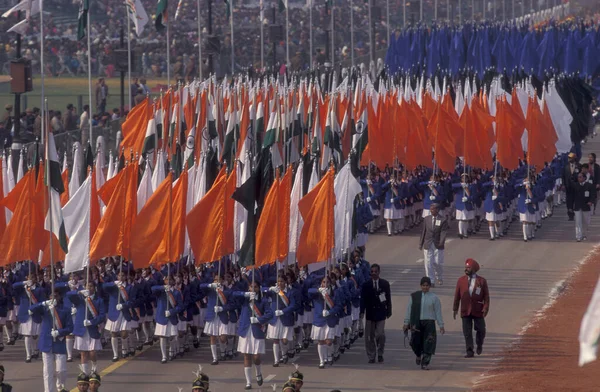 Une Vue Avec Des Femmes Drapeau Indien Parade Fête République — Photo