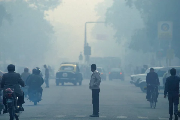 Air Pollution Traffic Long Road City Old Delhi India India — Stock Photo, Image