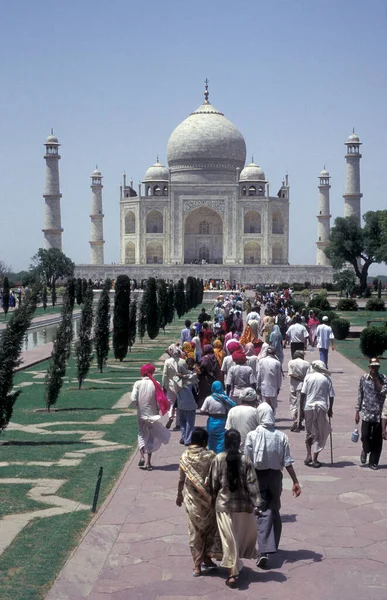 Touristes Indiens Devant Architecture Taj Mahal Dans Ville Agra Dans — Photo