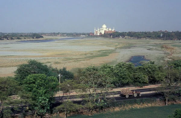 Vue Depuis Fort Agra Jusqu Taj Mahal Rivière Yamuna Dans — Photo