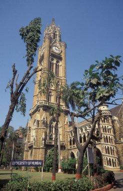 Hindistan 'ın başkenti Colaba' da bulunan Munmbai Üniversitesi 'nin Rajabai Saat Kulesi' nin mimarisi. Hindistan, Mumbai, Mart 1998