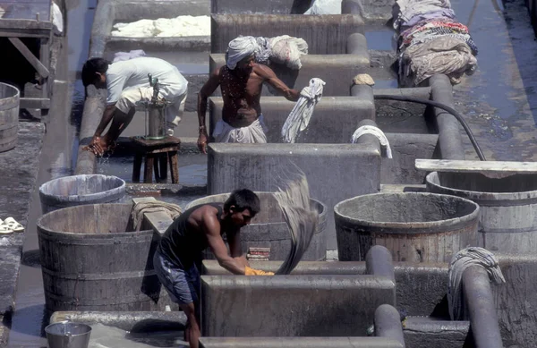 Trabajadores Lavandería Aire Libre Dhobi Ghat Mahalaxmi Centro Ciudad Mumbai —  Fotos de Stock