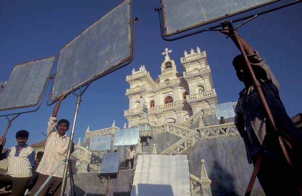 Fénymunkások Egy Filmes Forgatáson Bollywood Filmstúdióban Mumbai Belvárosában Indiában India — Stock Fotó