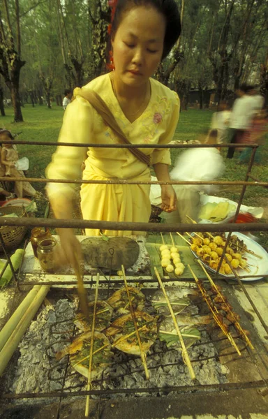 Традиционные Продукты Питания Рынок Весеннем Водном Фестивале Недалеко Города Цзинхун — стоковое фото