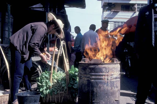 Incendio Mercato Alimentare Nella Città Lijiang Nella Provincia Dello Yunnan — Foto Stock