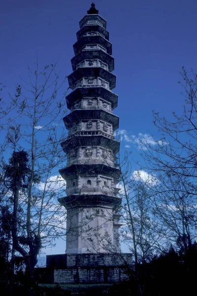 stock image the three Pagodas Temple at the Town of Dali on the Er Hai Lake in the province of Yunnan in China in east asia.  China, Yunnan, April, 1996