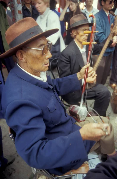 Música Tradicional Uma Cerimônia Antigo Templo Costum Tradicional Cidade Lijiang — Fotografia de Stock