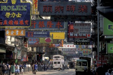 Hong Kong, Hong Kong 'da, Central Hong Kong' da bir Hongkong Çifte Güverte Şehir Otobüsü. Çin, Hong Kong, Mayıs 1997