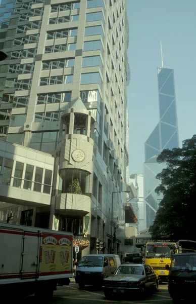 位于香港中环天际线的中国银行大楼 位于香港的香港城 1997年5月 — 图库照片