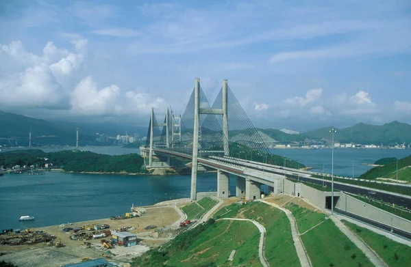 Мост Цин Пути Новому Гонконгу Международный Аэропорт Чек Лап Кок — стоковое фото