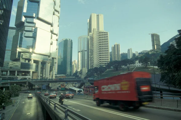Une Route Avec Des Bâtiments Dans Centre Hongkong Dans Ville — Photo