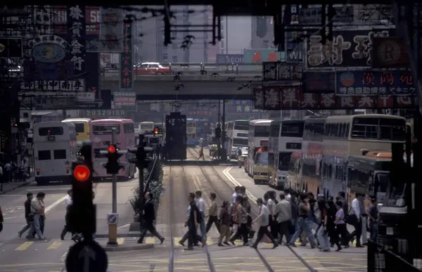 Una Strada Con Edifici Hongkong Centrale Nella Città Hongkong Hongkong — Foto Stock