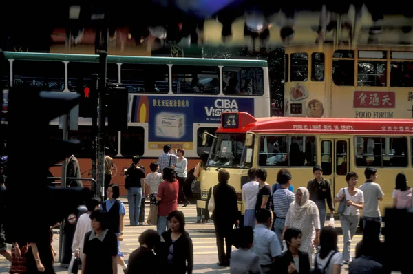 Autobús Urbano Dos Pisos Hong Kong Centro Hong Kong Ciudad —  Fotos de Stock