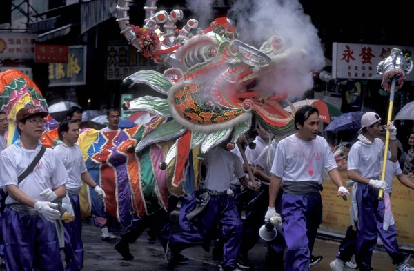 Uma Dança Dragão Ano Novo Chinês Yuen Long Cidade Hongkong — Fotografia de Stock