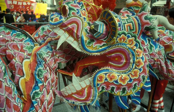 Ένας Χορός Δράκος Στο Κινεζικό Νέο Έτος Yuen Long Στην — Φωτογραφία Αρχείου