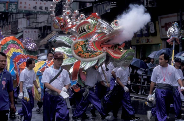 Uma Dança Dragão Ano Novo Chinês Yuen Long Cidade Hongkong — Fotografia de Stock