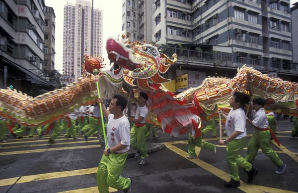 Une Danse Dragon Nouvel Chinois Yuen Long Dans Ville Hongkong — Photo