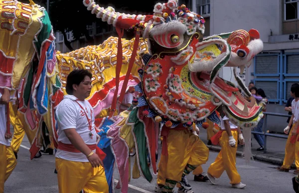 Une Danse Dragon Nouvel Chinois Yuen Long Dans Ville Hongkong — Photo