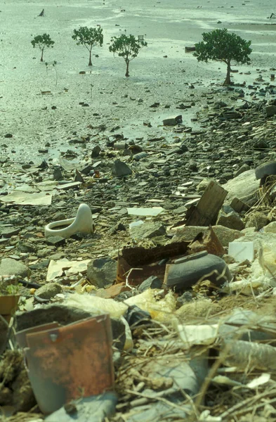 Avfall Vid Kusten Fiskebyn Tai Lantau Hongkong Kina Hongkong Maj — Stockfoto
