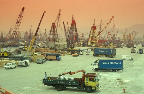 Container Och Fraktfartygets Hamn Hongkong Hongkong Kina Hongkong Maj 1997 — Stockfoto