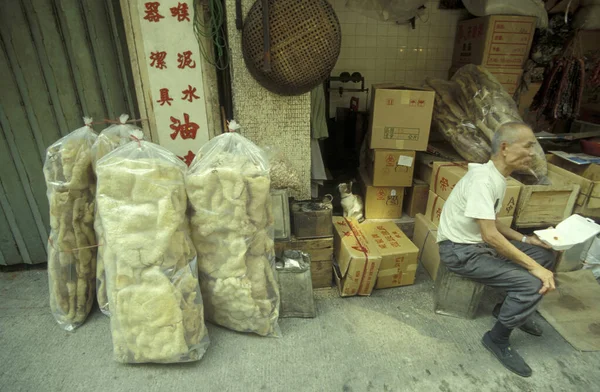 Obchod Suchými Rybami Krevetami Tržišti Centru Města Hongkong Hongkongu Čína — Stock fotografie