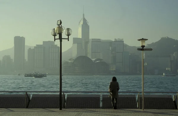 Гавань Вікторія Перед Скайлайн Центрального Гонконгу Видом Коулун Місті Гонконг — стокове фото