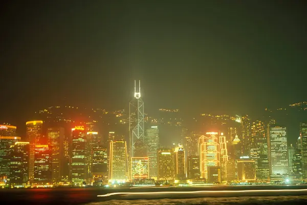 Uma Vista Noite Porto Victoria Frente Skyline Hongkong Central Ponto — Fotografia de Stock
