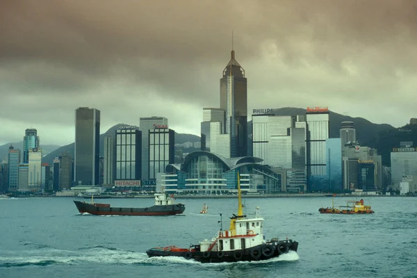 Hongkong Başkenti Hong Kong Kowloon Gözünden Viktorya Limanı Bakan Tekne — Stok fotoğraf