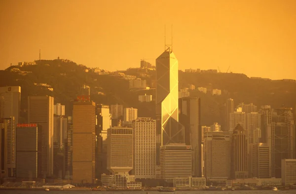 Priveliște Asupra Portului Victoria Din Fața Skyline Ului Central Hongkong — Fotografie, imagine de stoc