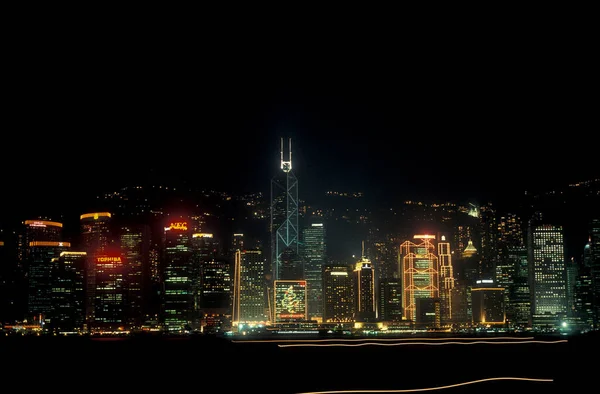 从香港城市九龙的角度 俯瞰香港中环天际线前的维多利亚港 1997年12月 — 图库照片