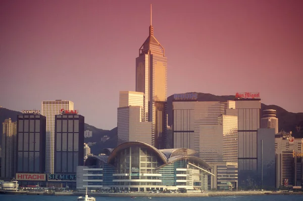 Una Vista Sul Porto Victoria Fronte Allo Skyline Central Hongkong — Foto Stock
