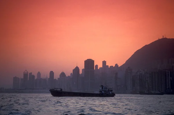 Una Vista Sobre Puerto Victoria Frente Del Horizonte Hong Kong — Foto de Stock