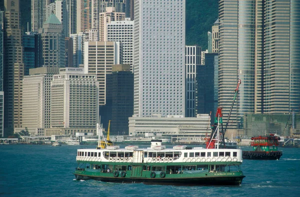 Ferry Estrella Frente Horizonte Hong Kong Central Desde Punto Vista — Foto de Stock